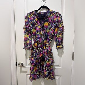 Saloni purple floral 3/4 sleeve mini dress
